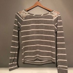 long sleeve striped shirt with lace